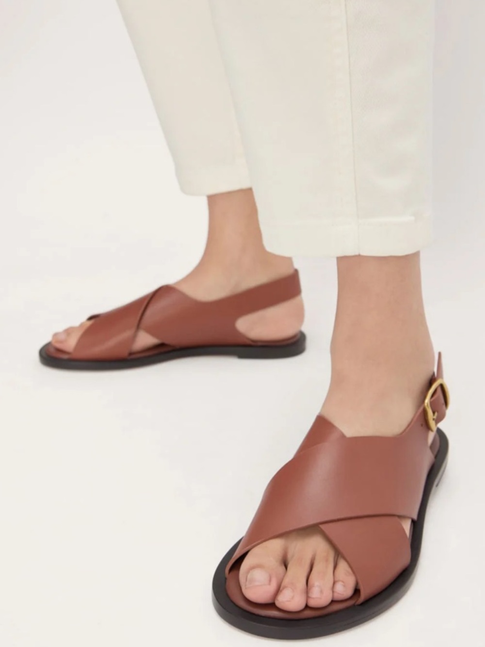 Everlane Brown Leather Cross-Strap Slingback Sandals